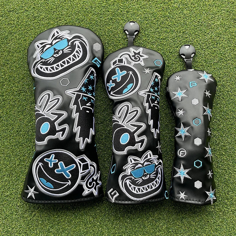 Fashion Bugs Wizard Golf Club Head covers Cute cat Driver Woods Hybrid Waterproof leather Golf club head protective sleeve cover 250226