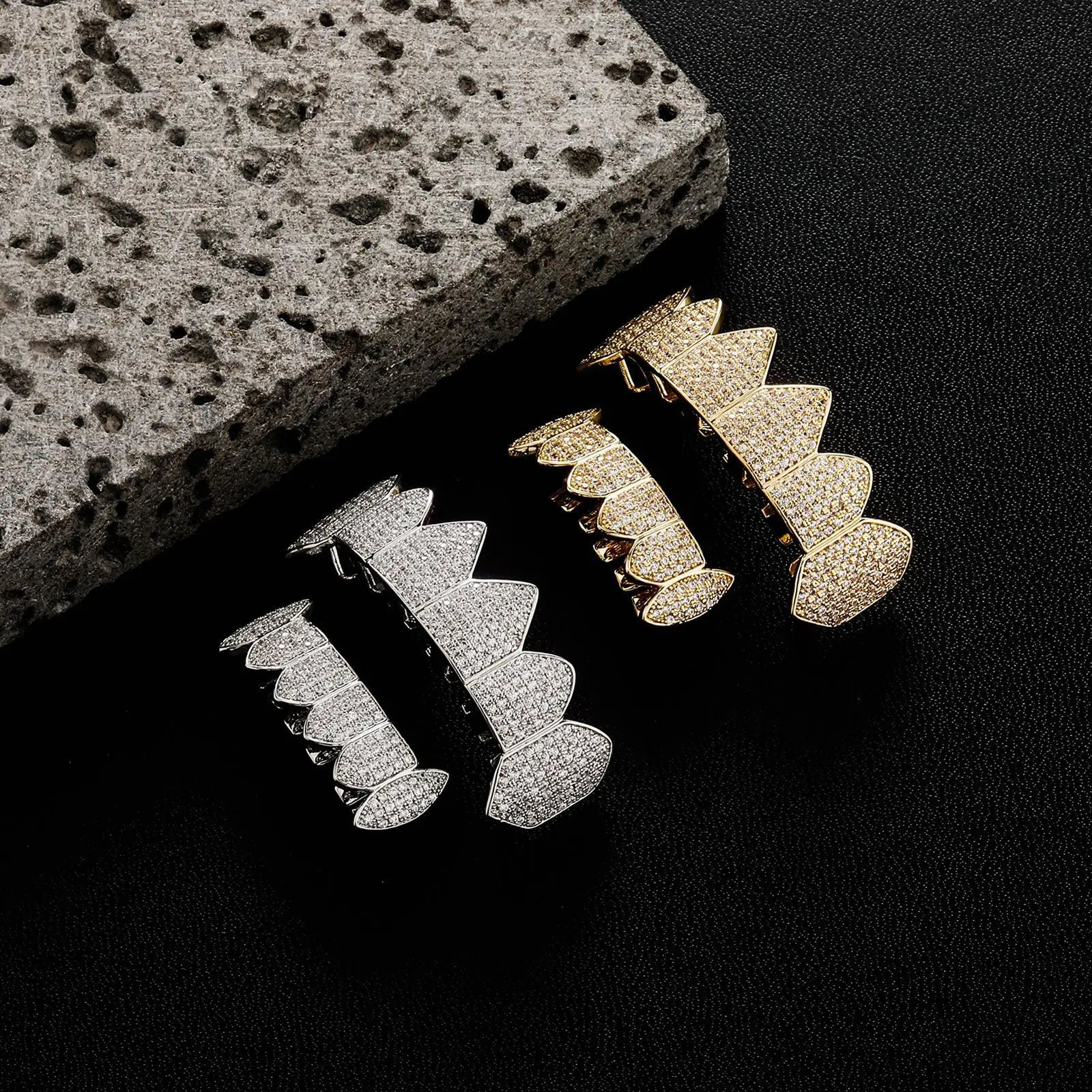 Feel Style Full CZ Teeth Set For Unisex Cubic Zirconia Stone Top Bottom Teeth Grills Box Packing Hip Hop Jewelry For Men 250220