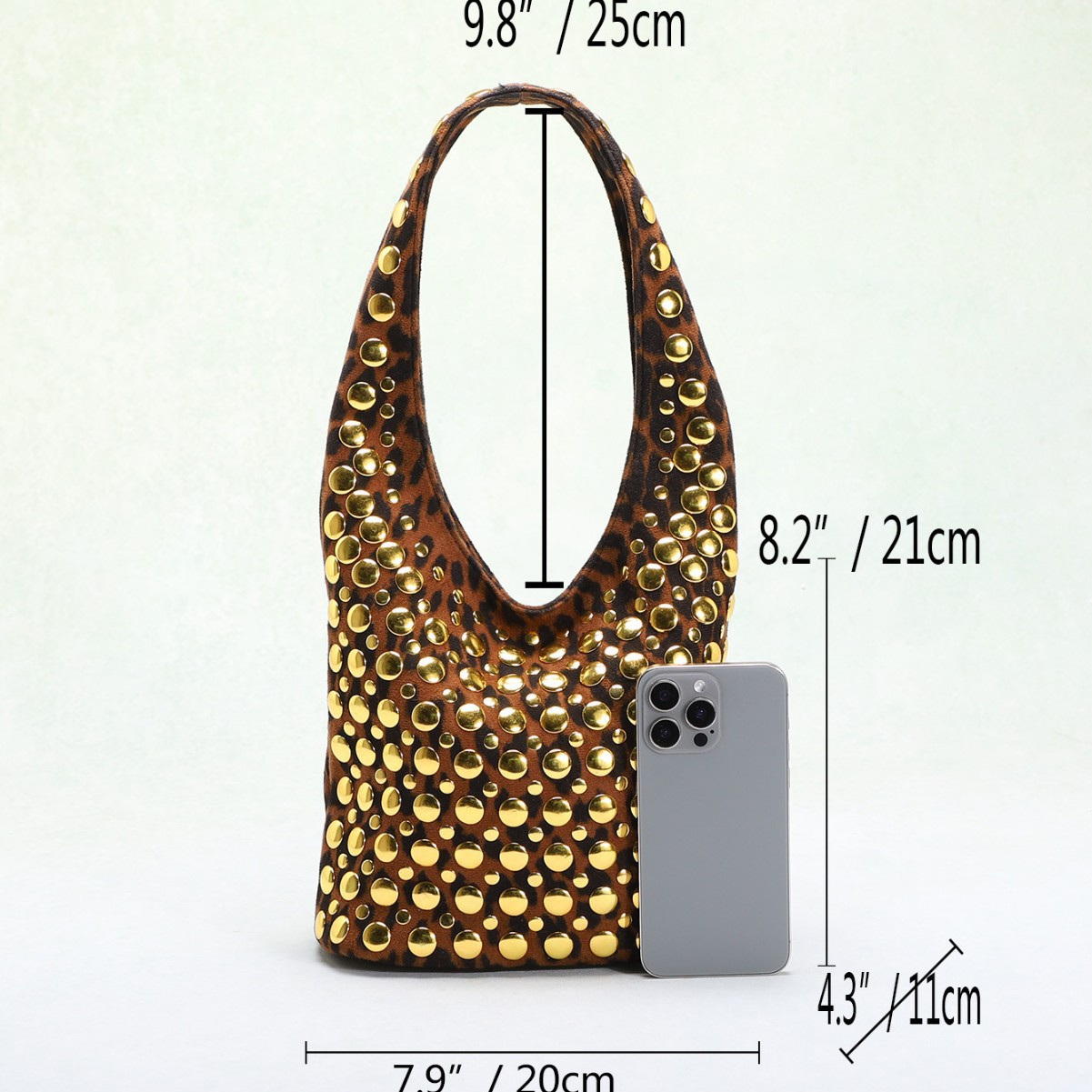 Chic Leopard Printed Ladies' Riveted Leather Tote - Casual Elegant Shoulder Carryall