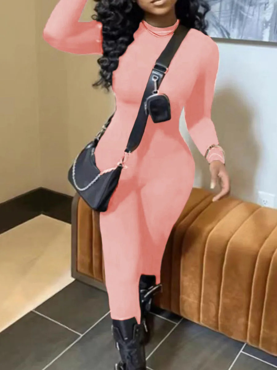 LW Round Neck Skinny Jumpsuit Women Spring Summer One Pieces Outfit Basic Skinny Long Sleeve Solid Color Daily Short Jumpsuits 250224