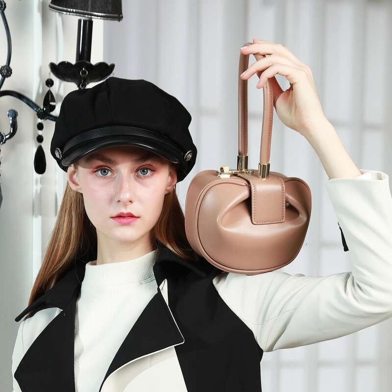Summer New Fashionable Cow Leather Spherical Women's Multi Functional Small Handbag 2025 Trendy Designer Party Wallet Top Handle Women's Han