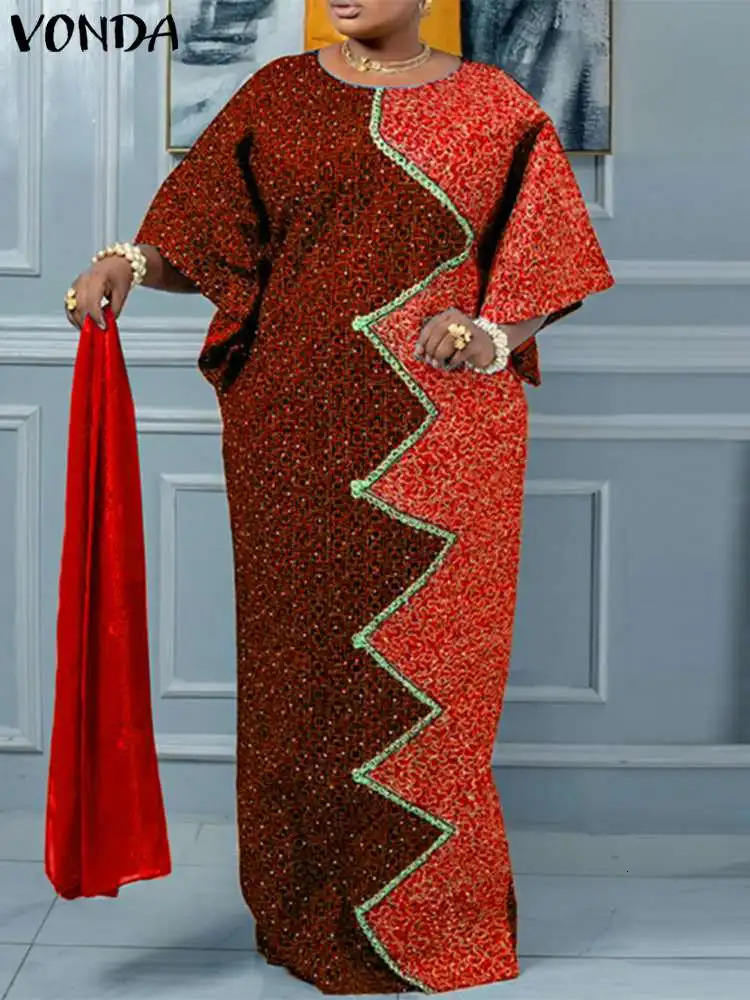 VOND Party Maxi Dress Women Elegant Printed Dress Autumn Bat-wing Sleeve Bohemian Sundress Casual Loose Dress Femme 250222