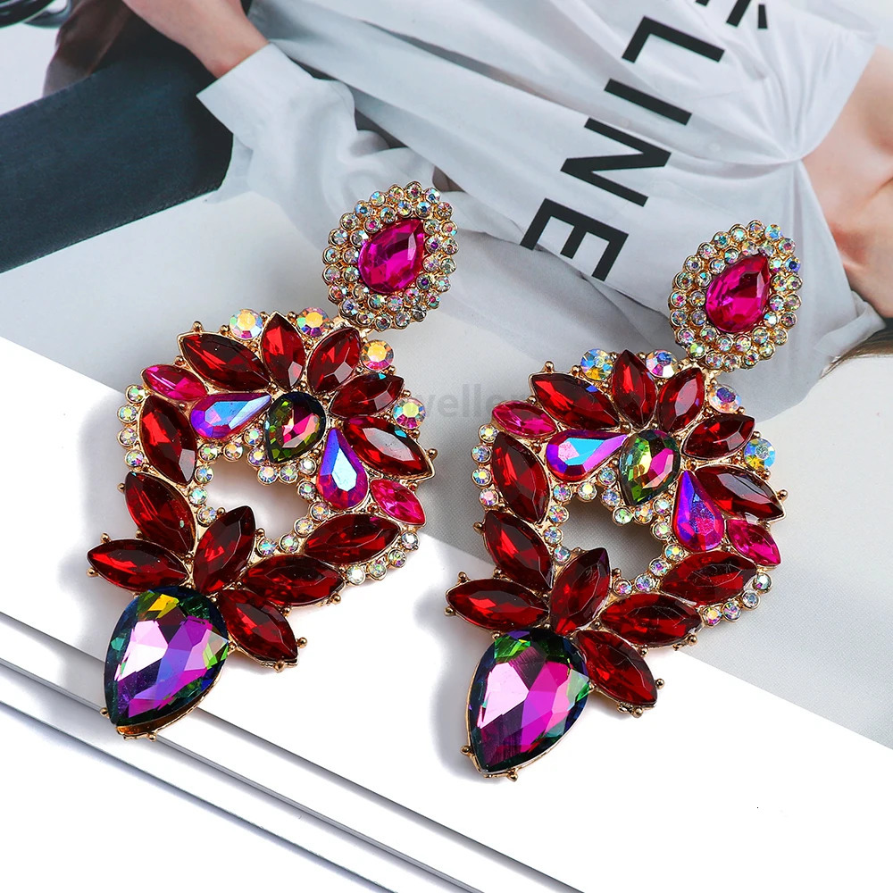 Bohemian Shiny Colorful Rhinestone Dangle Drop Earrings For Women Fashion Vintage Geometric Jewelry Ear Accessories 250225