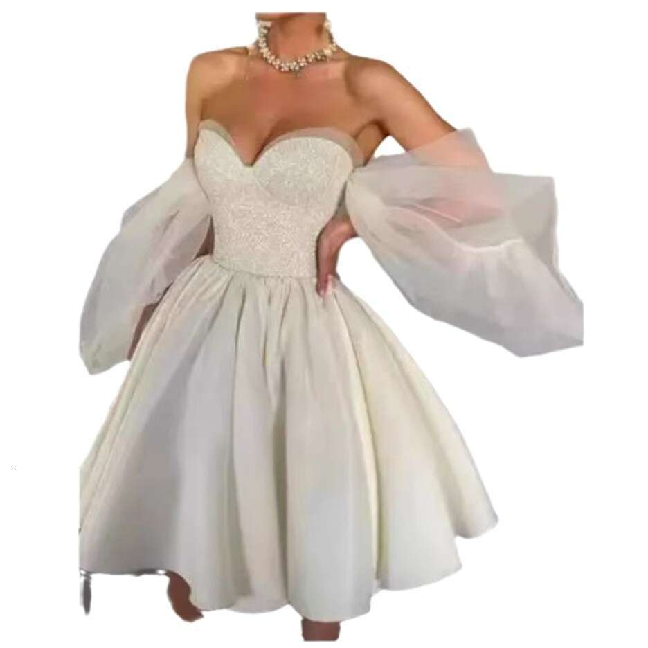 Women's Dress Sexy Women's New Fashionable Off Shoulder Strapless Thin Shiny Puffy Skirt
