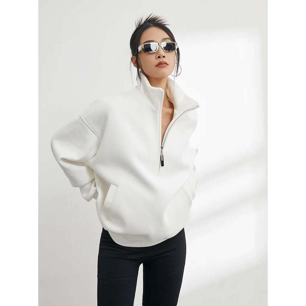 Casual Sweatshirts Half Zip Women Pullover 2025 New Overzised Hoodie Solid Color Stand Collar Long Sleeve Tops
