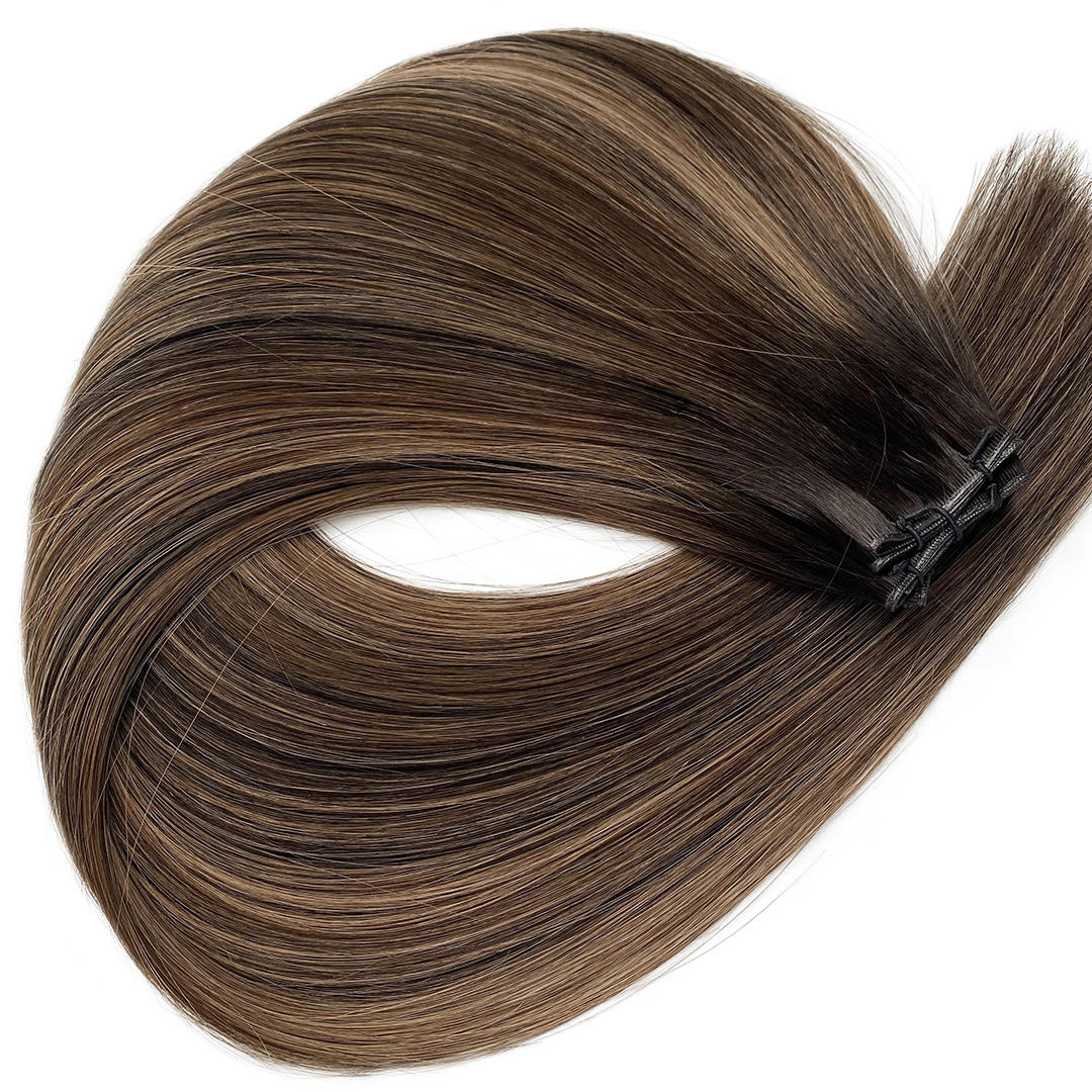 Highest Quality Genius Weft Virgin Russian Human Hair Balayage color Invisible Genius Mini Weft Hair Extensions 100g