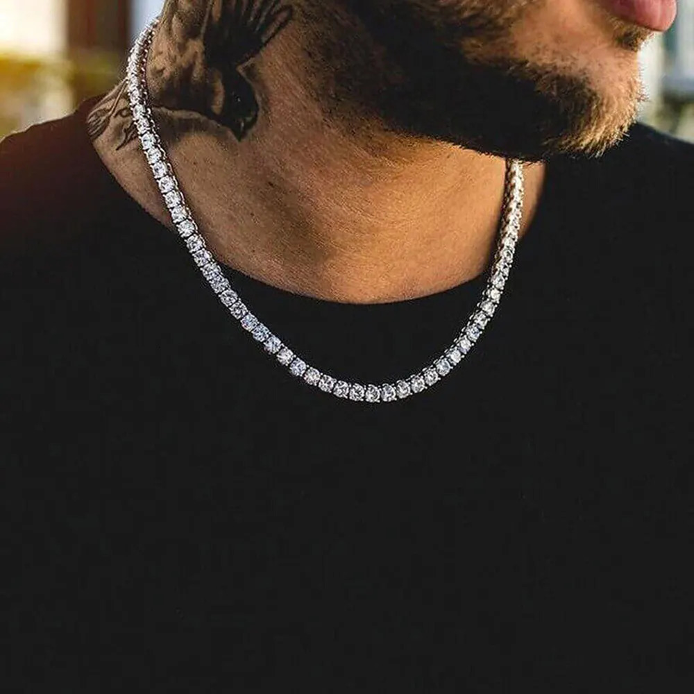 3mm 4mm 5mm 1 Row Tennis Chain Bling Zircon Copper Material Necklace Hip Hop Man and Women Iced Out Jewelry Free Engrave Name 250225