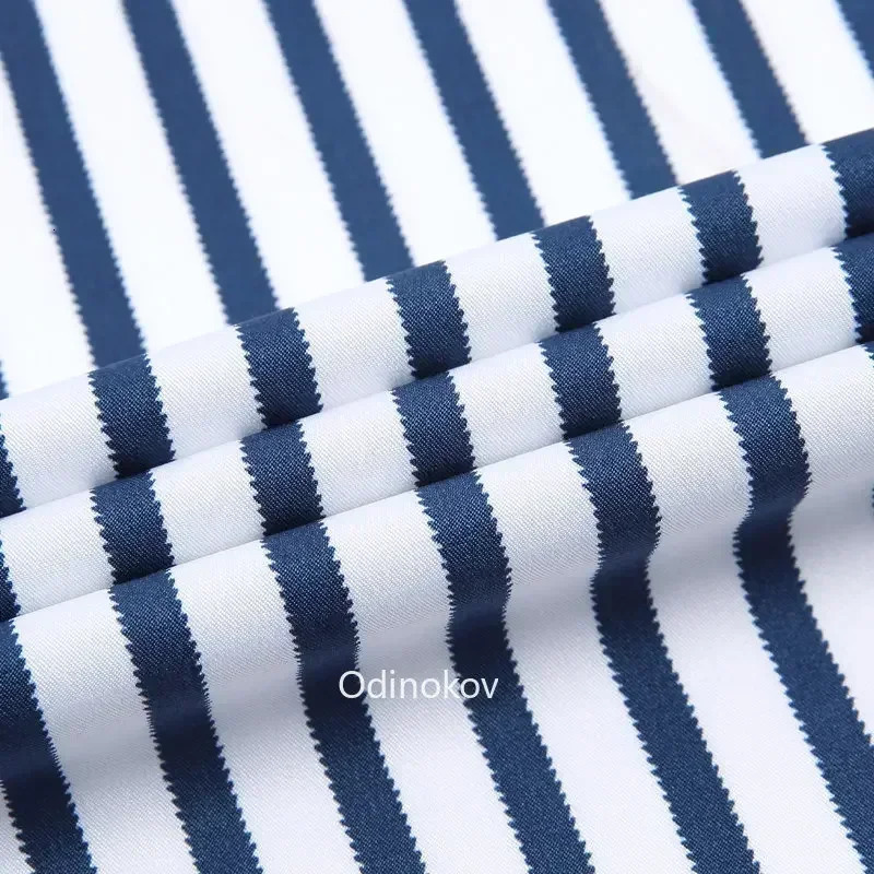 Mens Smooth Non-iron Stretch Soft Casual Striped Shirts Without Pocket Long Sleeve Standard Fit Youthful Button Down Shirt 250226