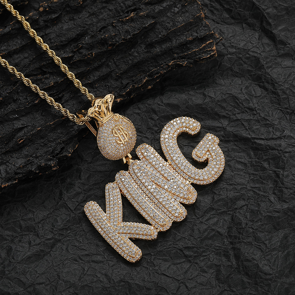 TopBling A-Z Custom Name Letters Pendant Necklaces Jewelry Dollar Symbol Buckle Clasp Full TopBling Zircon