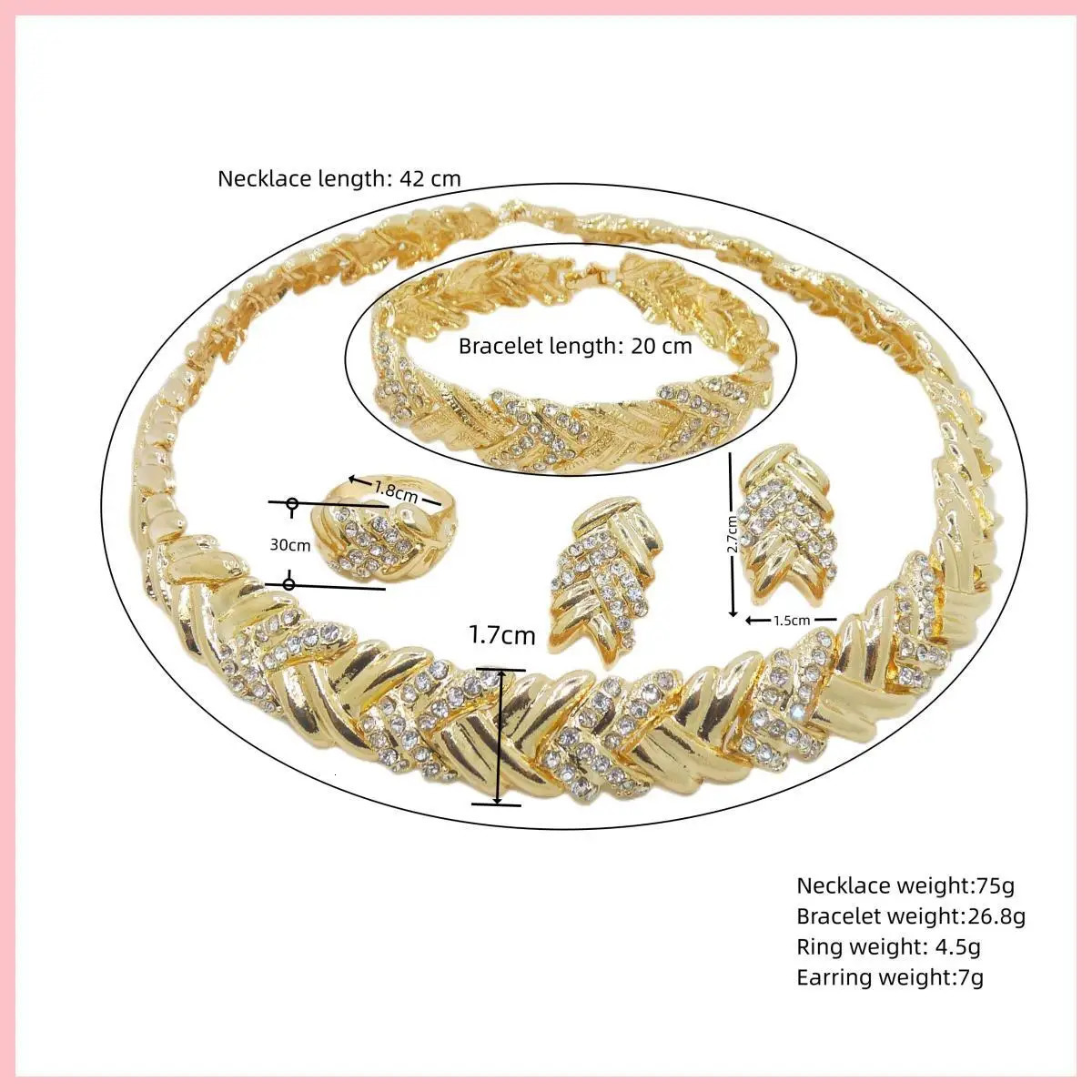 ewelry for Women Fashion Crystal Jewelry Set 18k Gold Plated Rhinestone Clear Crystal Necklace Earrings Accessories Gifts for Pr 250221