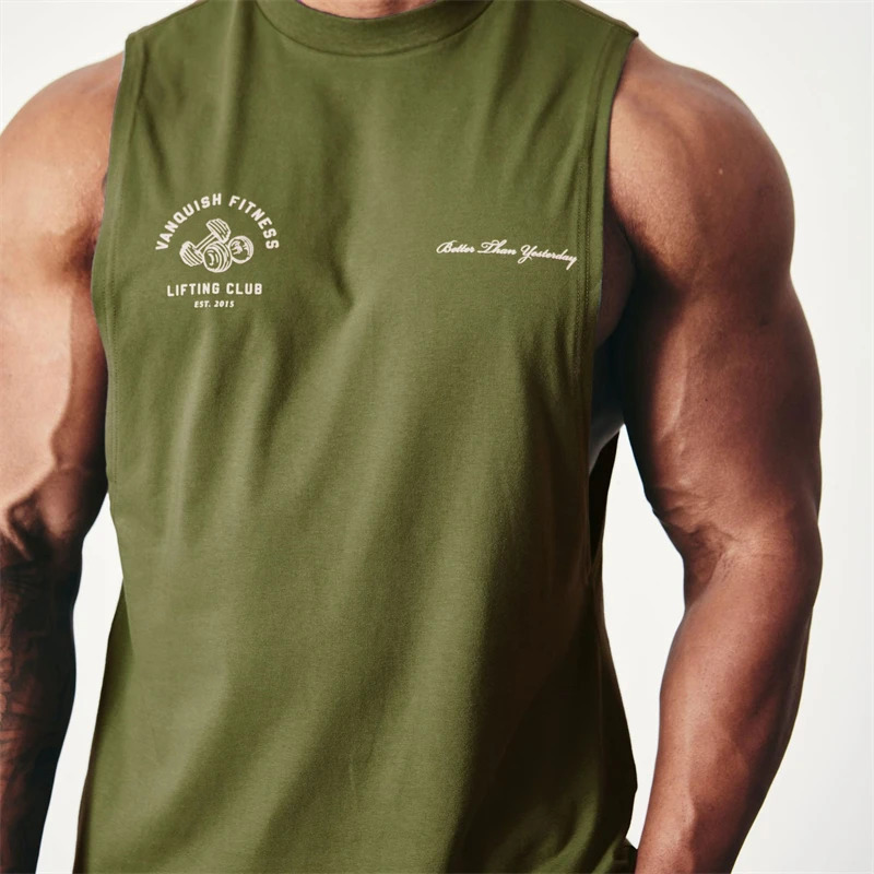 Cotton mens vest summer cross-border crewneck sleeveless top printed fashion fitness exercise mens sportswear 250225
