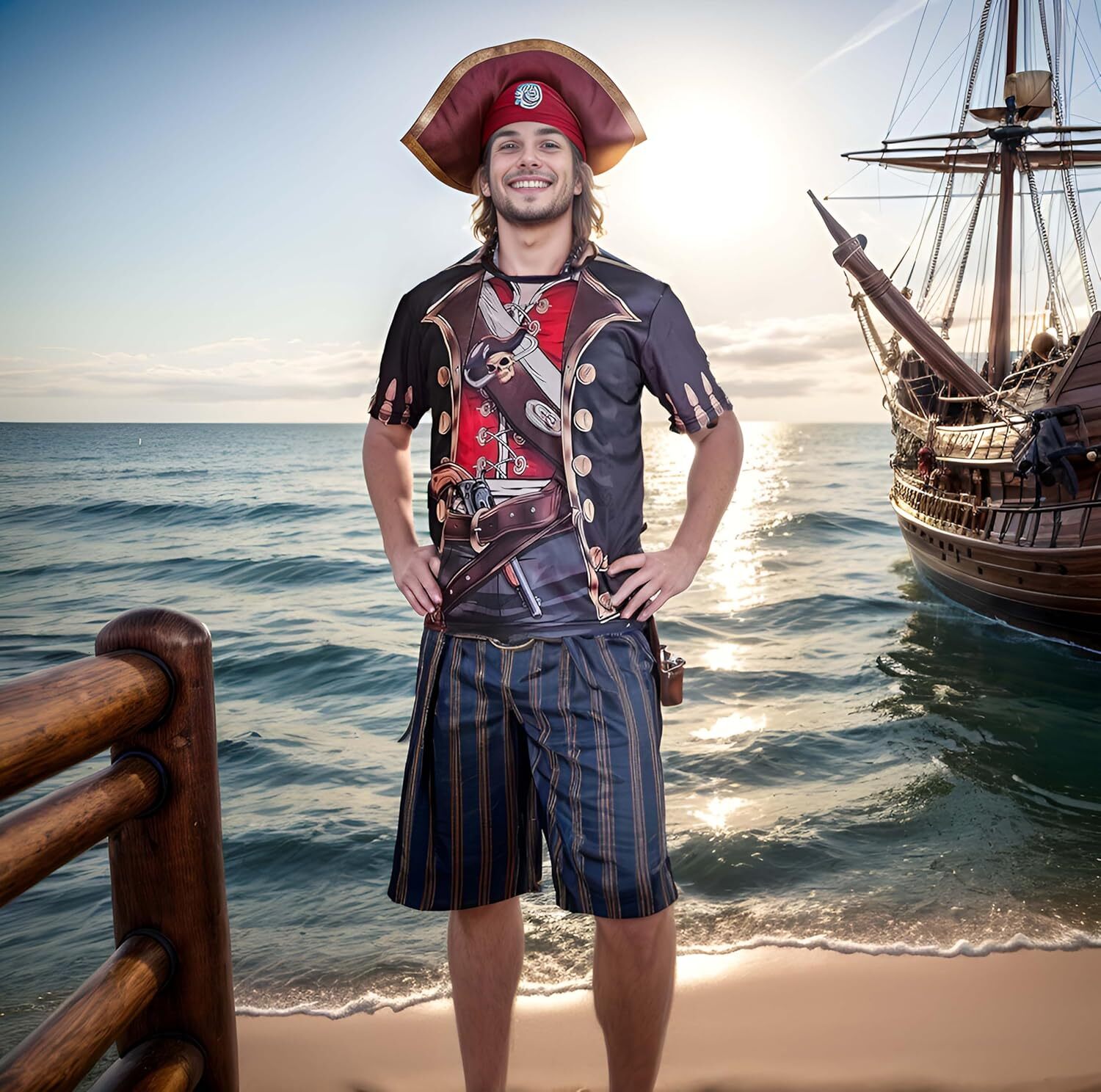 Mens T shirt Pirate Costume T-Shirt 3D Pattern Men Women Activities Lightweight Soft Fast Drying Beach Gala Party tee Casual tops summer clothes