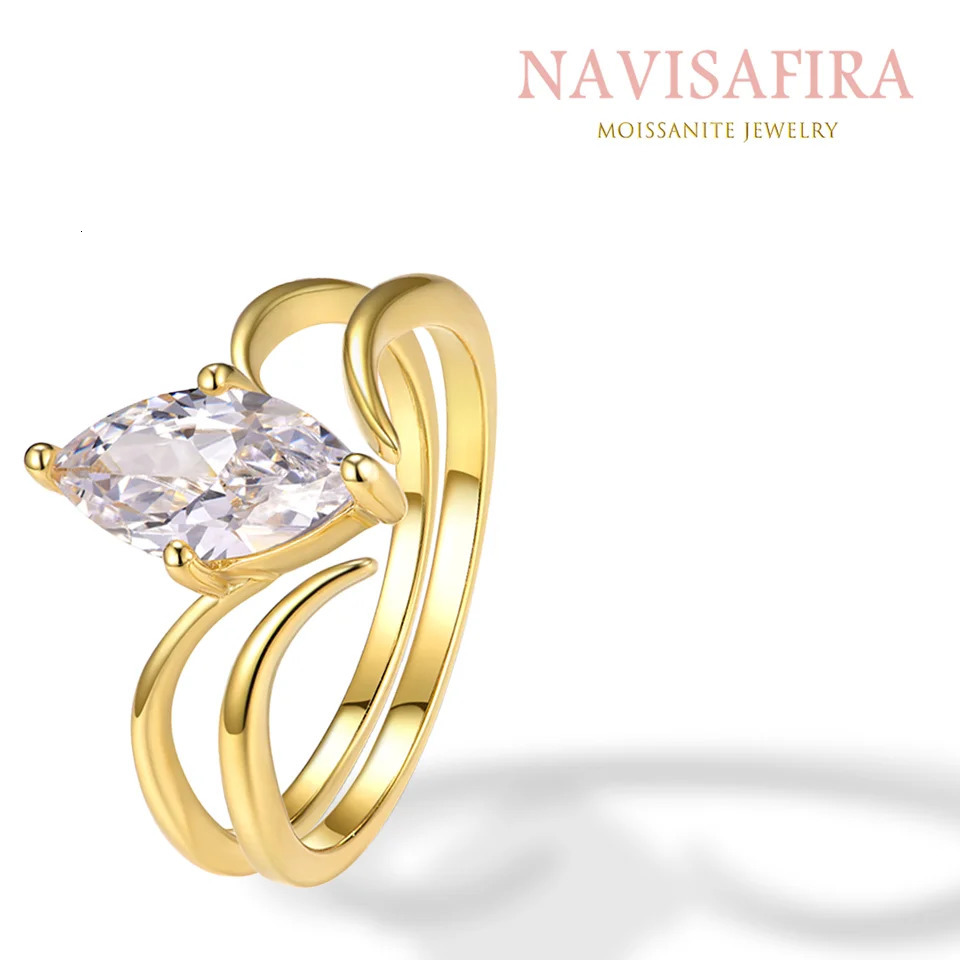 Navigation S925 Marquise Rings 1/2/3 Carat Options Gold Silver Colors Elegant Double Band 250220
