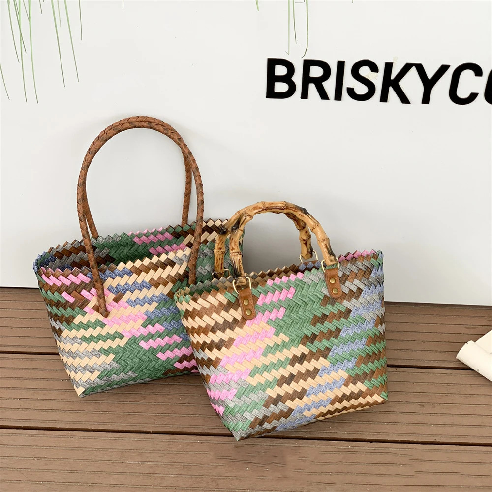 Retro Imitation Rattan Woven Bag Womens Boho Handbag Summer Beach Large Capacity Shoulder Bag 2024 Fashion 250305