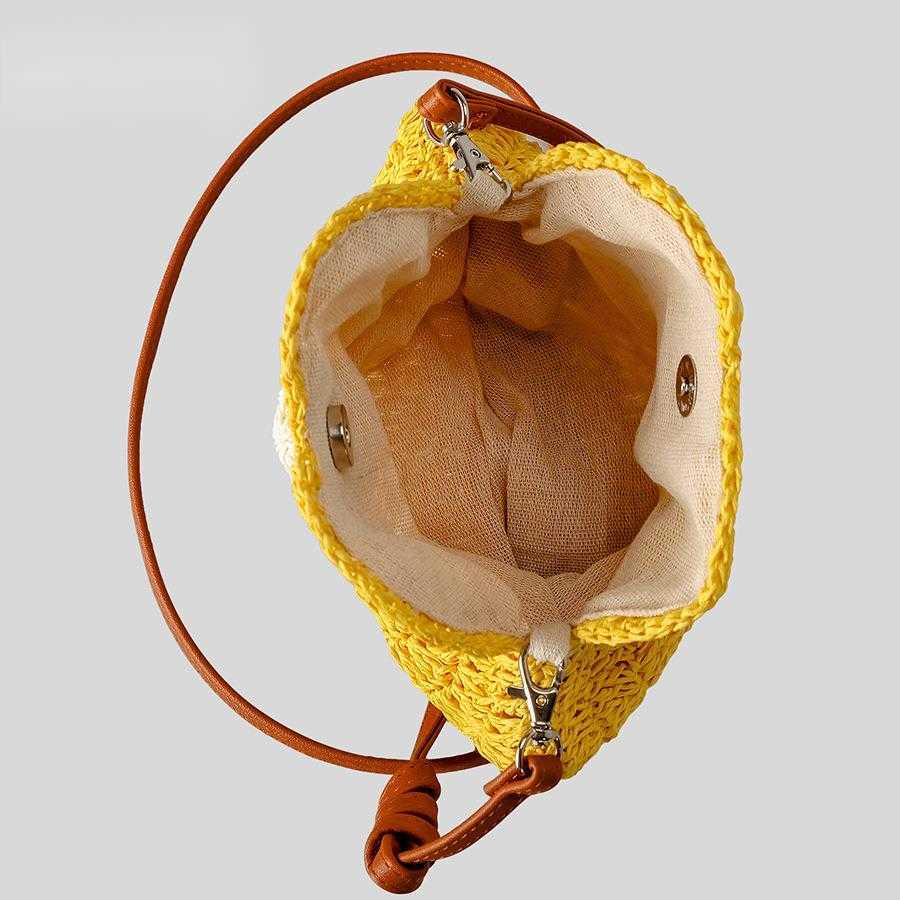 Handmade Woven Grass Woven Bag Forest Series Small Fresh Cute Egg Flower Single Shoulder Crossbody Bag Beach Bag 250215