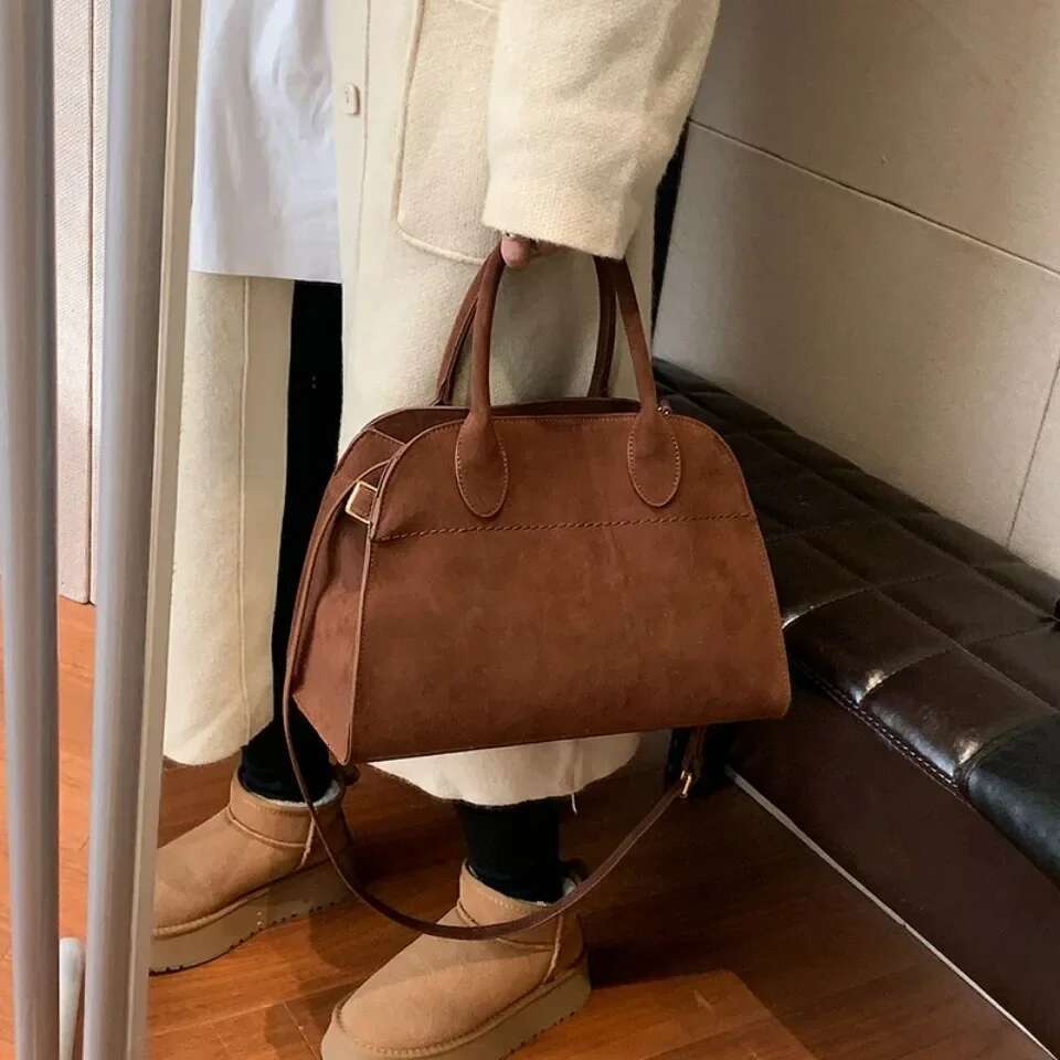 VONMONAN Ladies' Top-Handle Bag High-End Design Vintage Commute Handbag For Autumn Winter Faux Suede Casual Tote Shoulder Bags