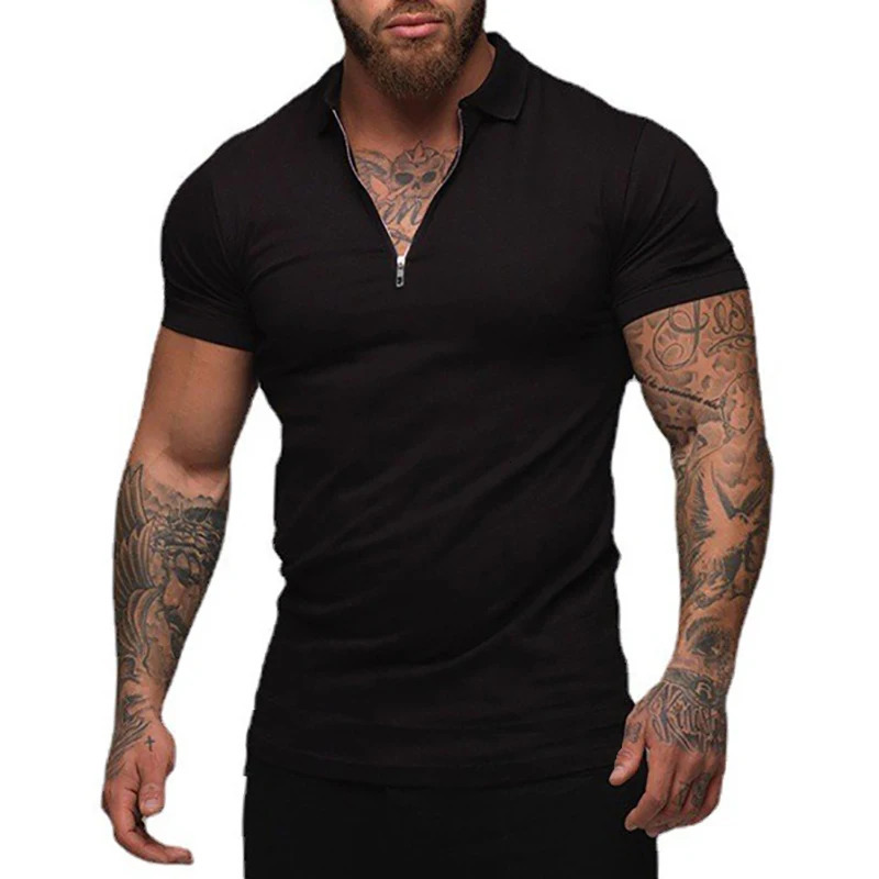 Summer Fashion Polo Shirt Mens Stretch Cotton Sports Polos Male Zipper Short Sleeve Slim Fit T Shirt Casual Gym Clothing 250225