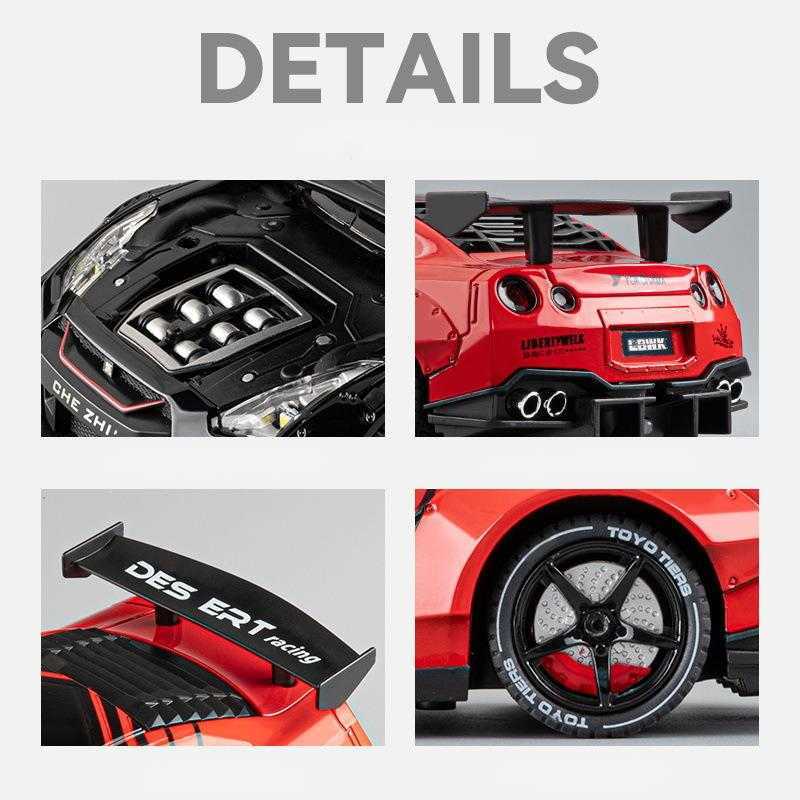 Diecast Model Cars Auto Alloy Model 1 To 24 GTR Modified Version With Spray Rebound Toy Sports Car Sound Model Ornament Y250226