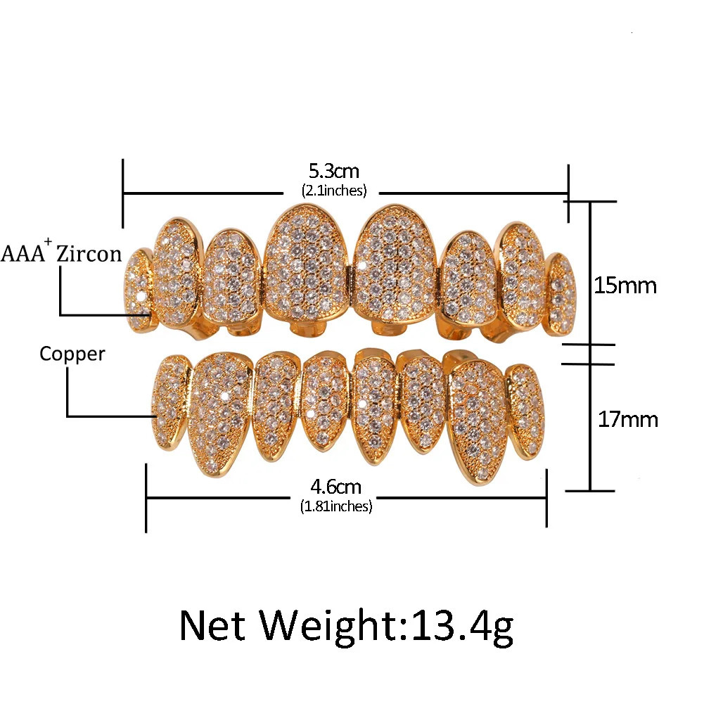 CZ Bling Teeth Top Bootom Dental Mouth Punk Teeth Caps Cosplay Party Tooth Rapper Hip Hop Jewelry TG018 250220