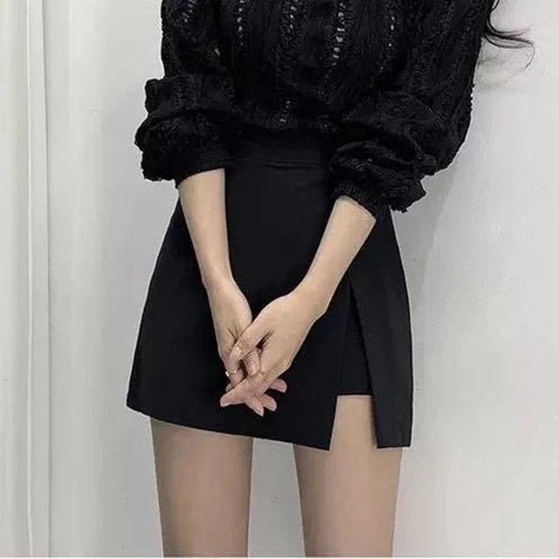 Black Mini Skirts Women Irregular Side Slits High Waist A Line Shorts Skirts Summer Korean Fashion Chic Hip Wrap Skirt Female 250226