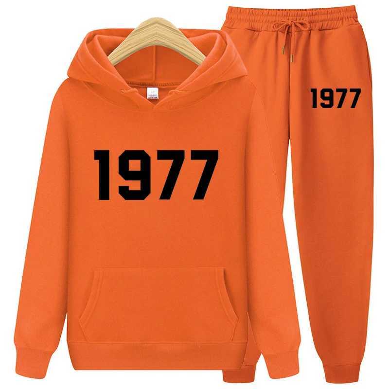 Men's Tracksuits 1977 Hoodie Two-Piece Sets Hoodie Set Men and Women Fashion Brand High Street Loose Fleece Autumn Winter Warm Hoodies+Pants Set 
