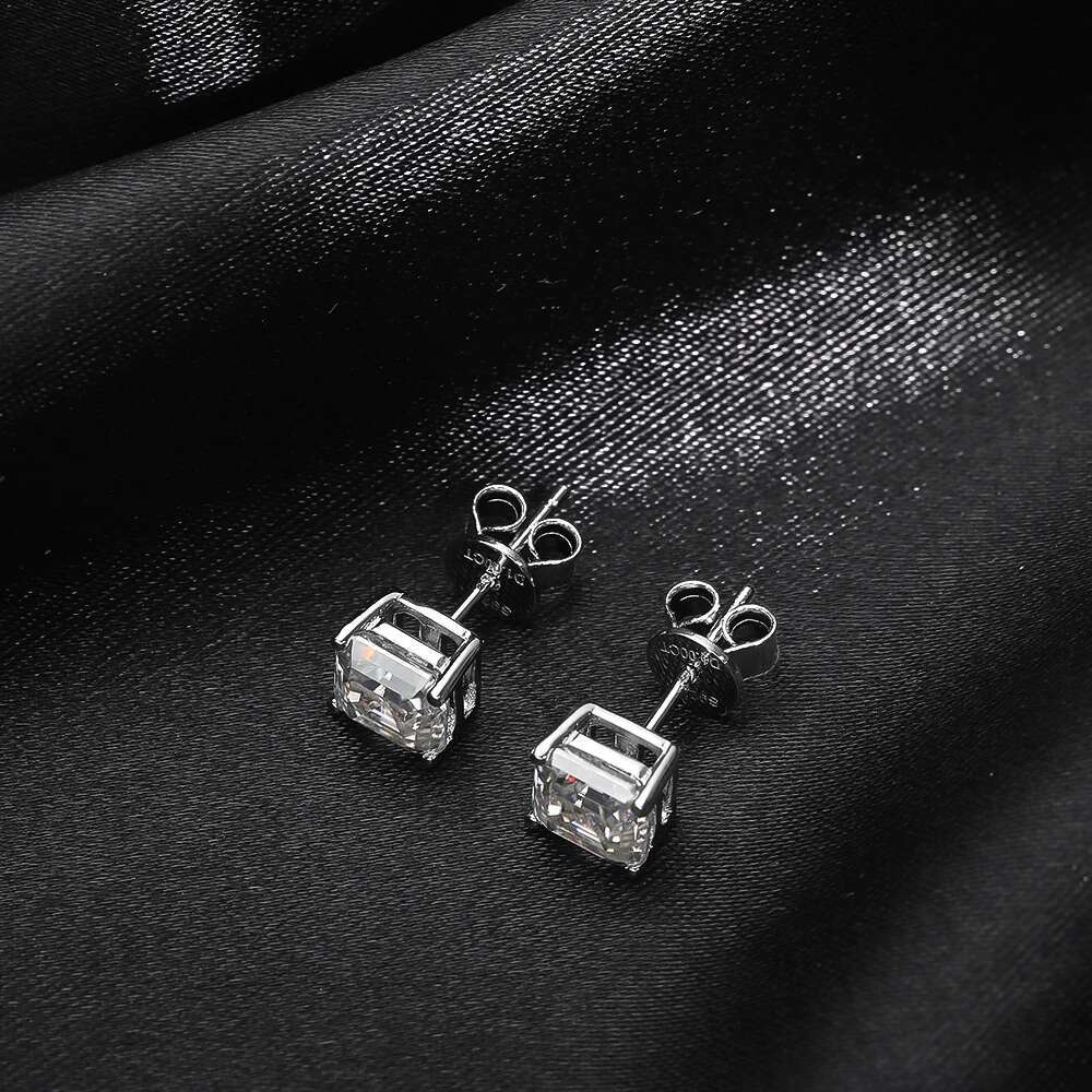 1carat Sqaure Shape Moissanite Stud Earrings for Women Men Asscher Princess Cut Earring Sier Dia Ear Studs
