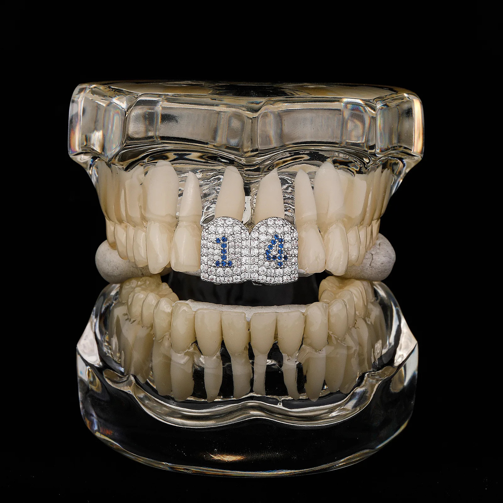 Blue Zircon Iced Out Teeth Hip Hop Top Bottom Grills Dental Mouth Punk Teeth Caps Cosplay Party TG107 250220