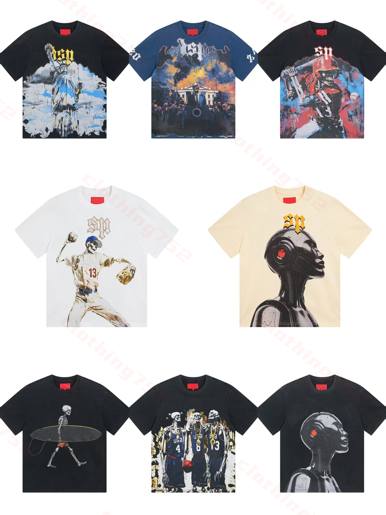 shirt mens designer t shirt graphic tee high quality clothing graffiti shirt high street vintage skull print summer casual cotton men and women short sleeve T-shirt