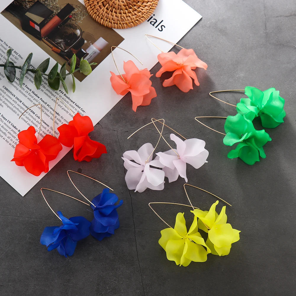 1Pair s Multicolored Fashion Resin Flower Long Earrings Bohemia Handmade Petal Dangle Earrings For Women Gift 250225