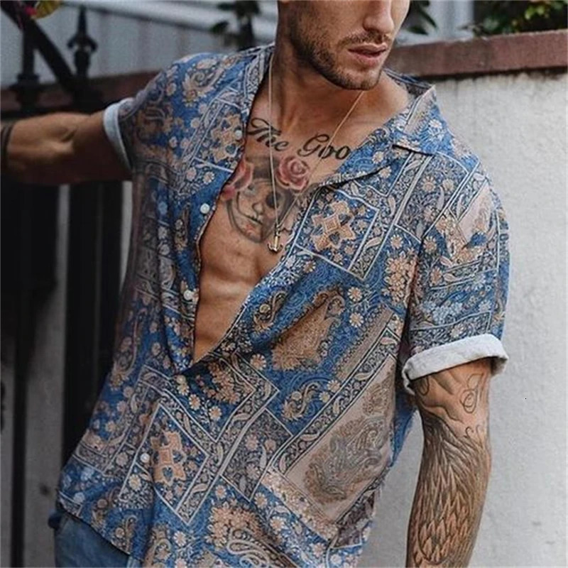Vintage Casual Short Sleeve Mens 3d Print Blouse Lapel Summer Fashion Shirt Top Fashion Hawaiian Shirts Mens er Clothes 250224