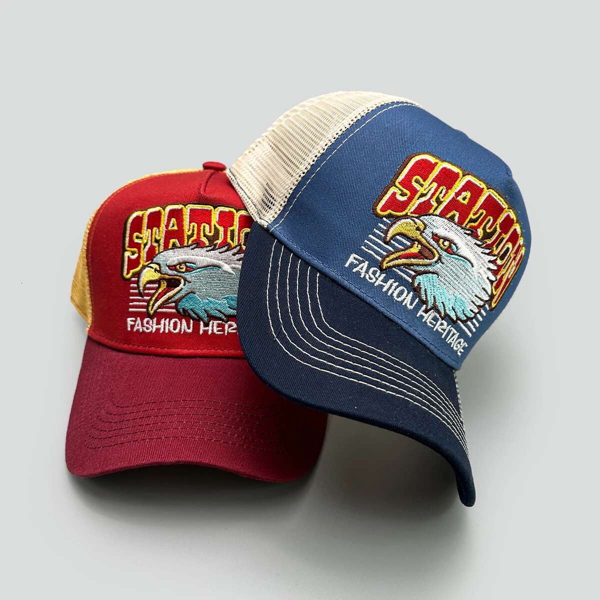Sports Fish Eagle Bear Embroidery Baseball Hats New Unisex Sunshade Color Block Breathable Fashion Mesh Versatile Trucker Caps