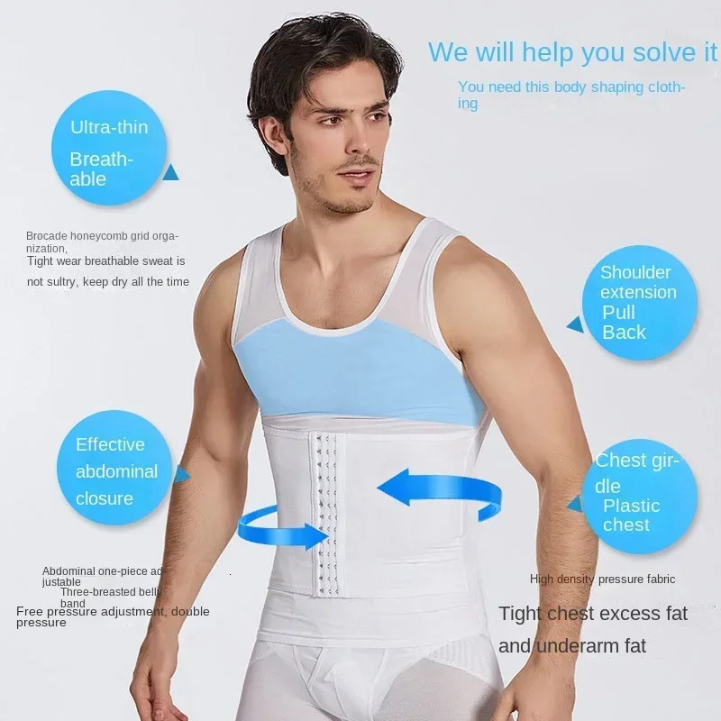 Mens Body Shaper Compression Vest Abdomen Shapewear Tummy Slimming Sheath Gynecomastia Shapers Corset Waist Trainer Fashion Tops 250213