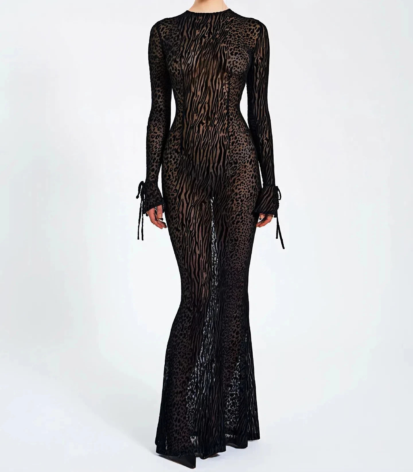 fashion gauze sexy see-through leopard print bag backless dress 250225