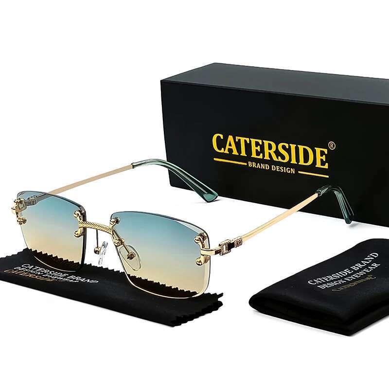 CATERSIDE Punk Rectangle Sunglasses Women Designer Rimless Gradient Lens Metal Sun Glasses For Men Sports 2024 UV400