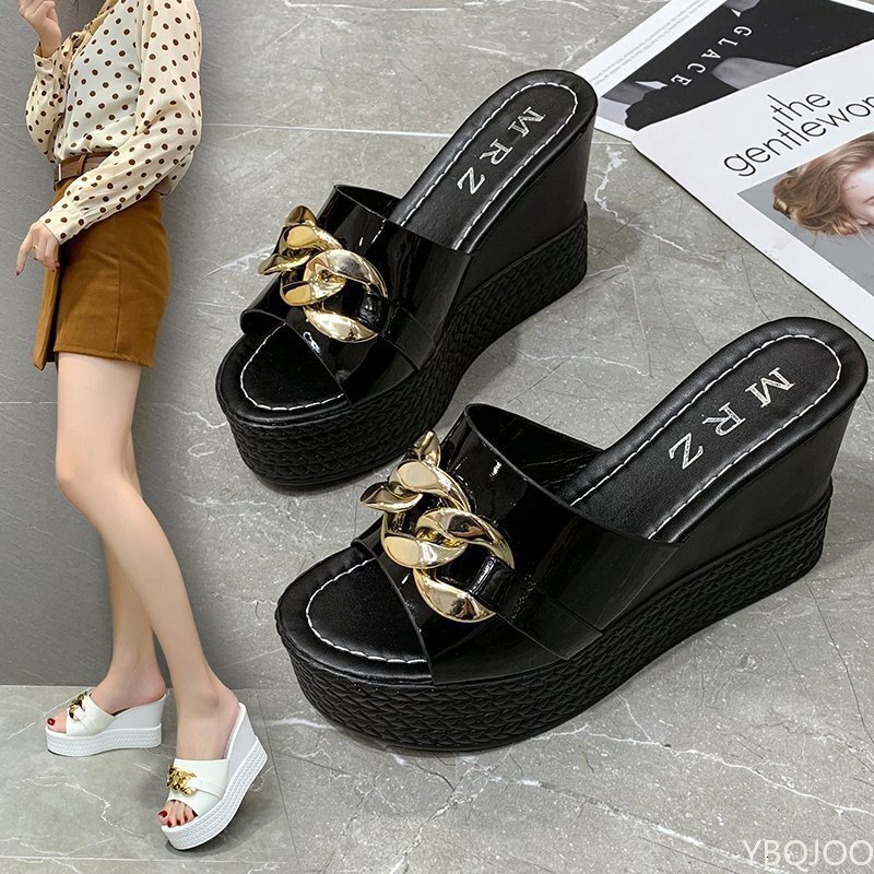 Summer 2025 Designer Height Increasing Sandals Outdoor White And Black Thick Soled Wedge Heel Women's Beach Slippers