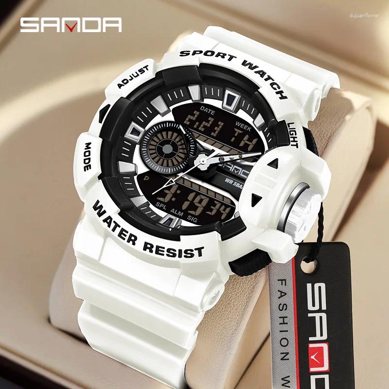 Wristwatches SANDA Brand Fashion Men's Watch 50M Waterproof Sports Dual Display Timing G Style Students Quartz Digital Clock