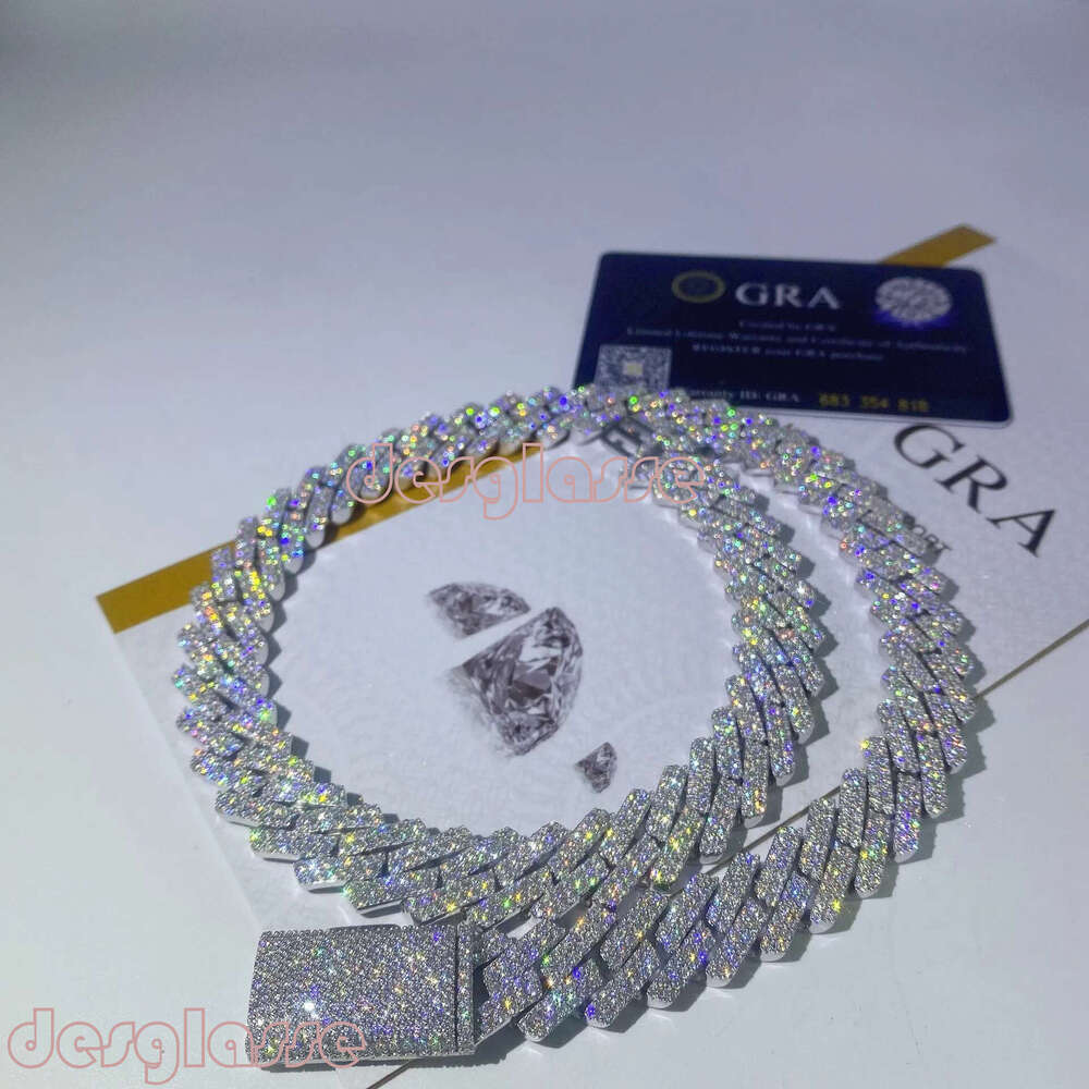 Necklace Designer Jewelry Cuban k Chain Custom Vvs Moissanite Iced Out Sterg Sier Pass Dia Test Hip Hop Chains for Men Jewelery a