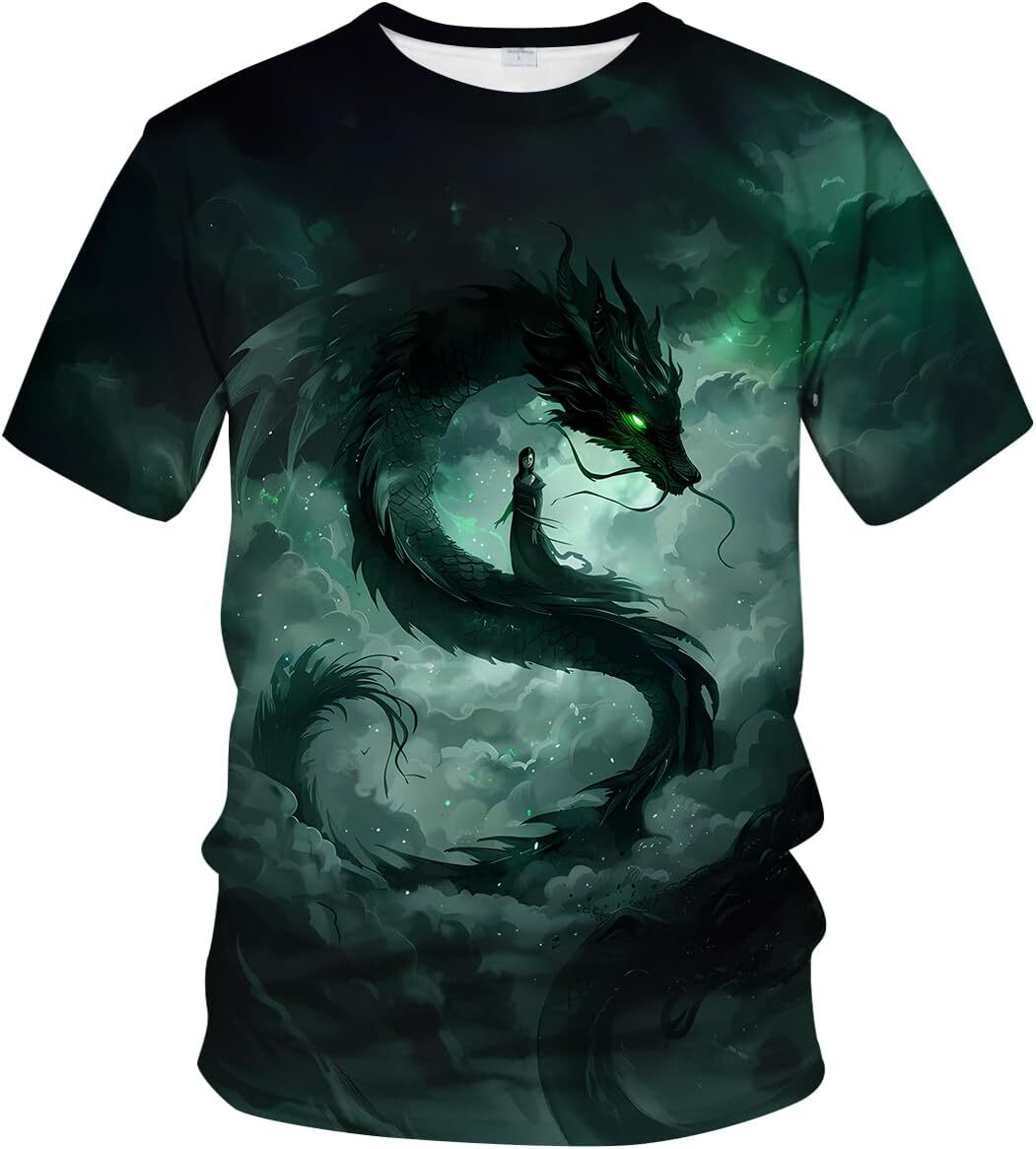 Mens T shirt Traditional Chinese Dragon Funny Anime Graphic Tee Shirt tee Casual tops summer clothes