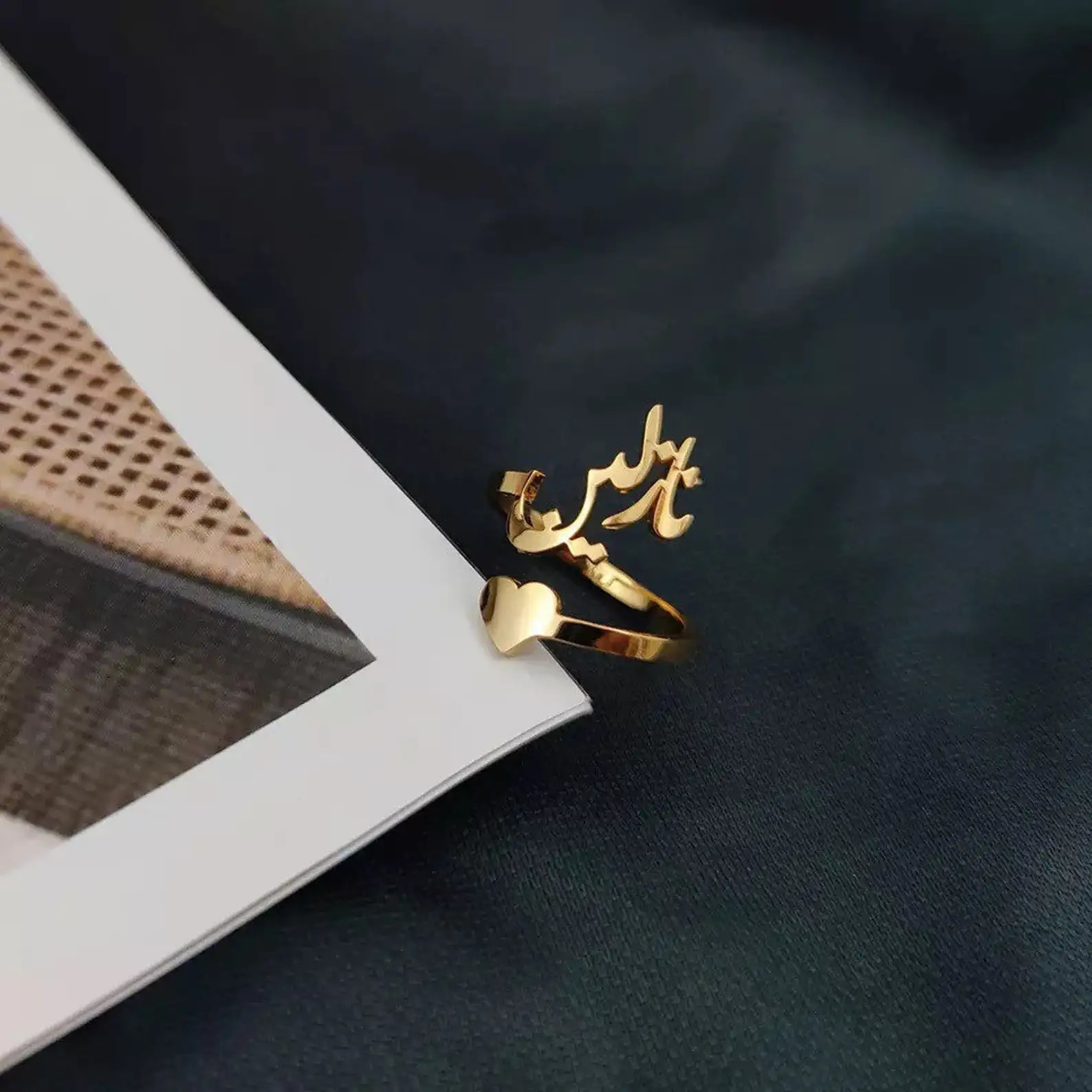 Custom Arabic Calligraphy Ring Personalized Name 18K Gold-plated Muslim Jewelry Stainless Steel Open Name Ring Gifts For Women 250225