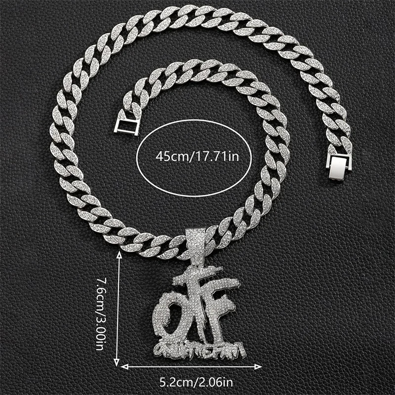 Men Women Hip Hop Iced Out OTF Necklaces With 12mm Cuban Chain Hiphop Letter Pendant Fashion Charm Punk Jewelry 250225