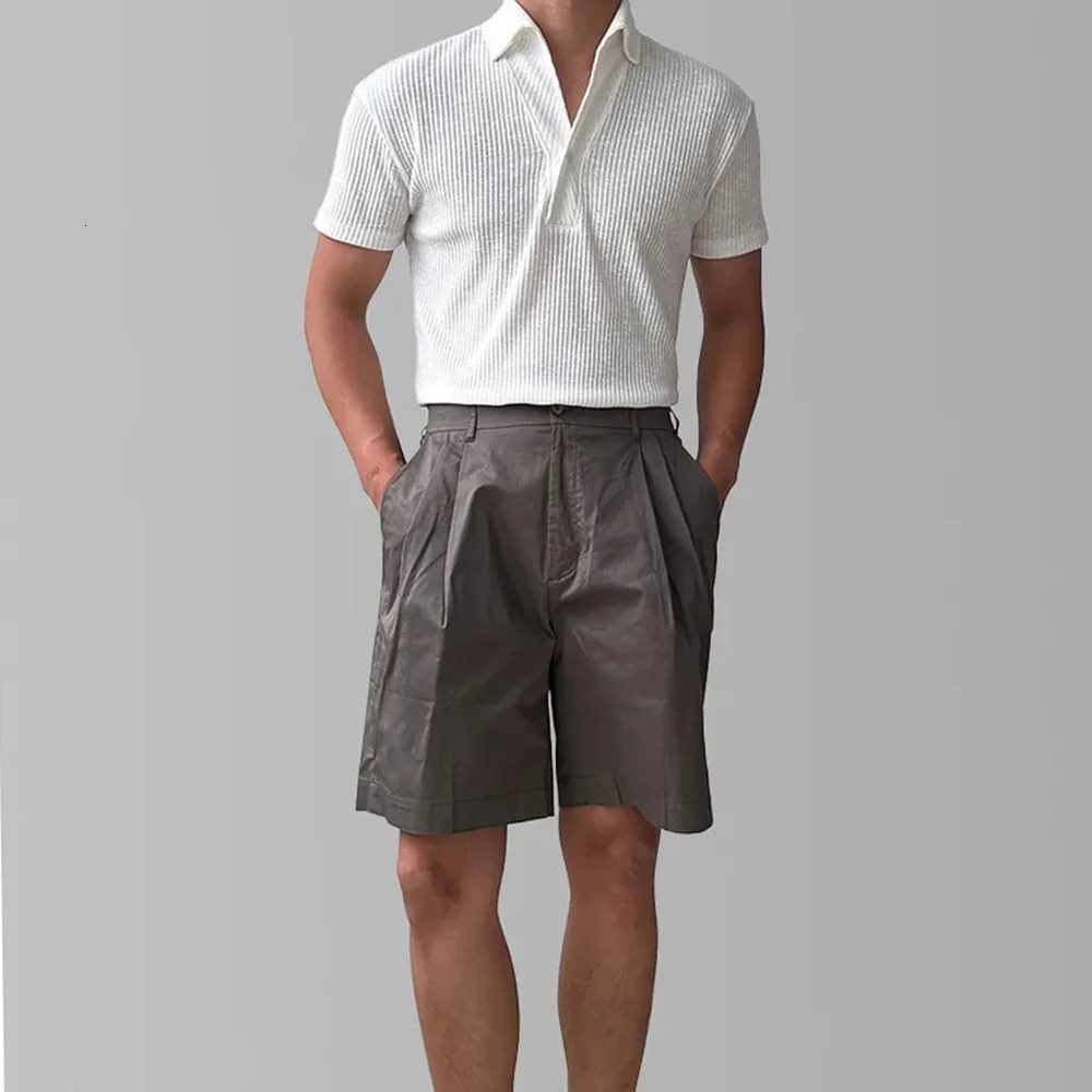 Mens Polo Thread Elastic Solid Color Bottom Shirt Autumn Casual Sports Fitness Show Muscle American Top Mens Clothing Unisex 250225