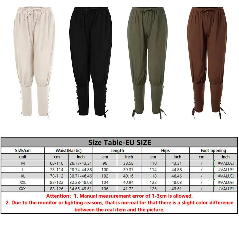 2PCS mens medieval knight costume set Renaissance cosplay pirate shirt ankle strap pants Halloween cotton linen fabric 250226