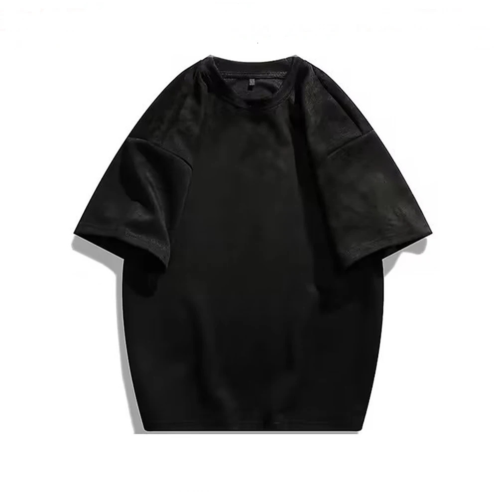 Summer Men Vintage Short Sleeve T Shirts Solid Color Hip Hop Loose Tees Drop-shoulder Sleeve Crew Neck Oversized T-shirt 250225