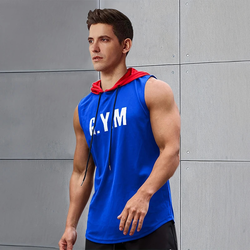 Mens Sleeveless Hoodie Bottom Sweatshirt Fashion Casual Loose Hoodie Running Fitness Mens Tank Top 250225