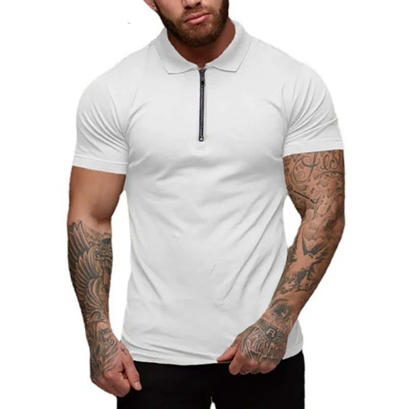 Summer Fashion Polo Shirt Mens Stretch Cotton Sports Polos Male Zipper Short Sleeve Slim Fit T Shirt Casual Gym Clothing 250225