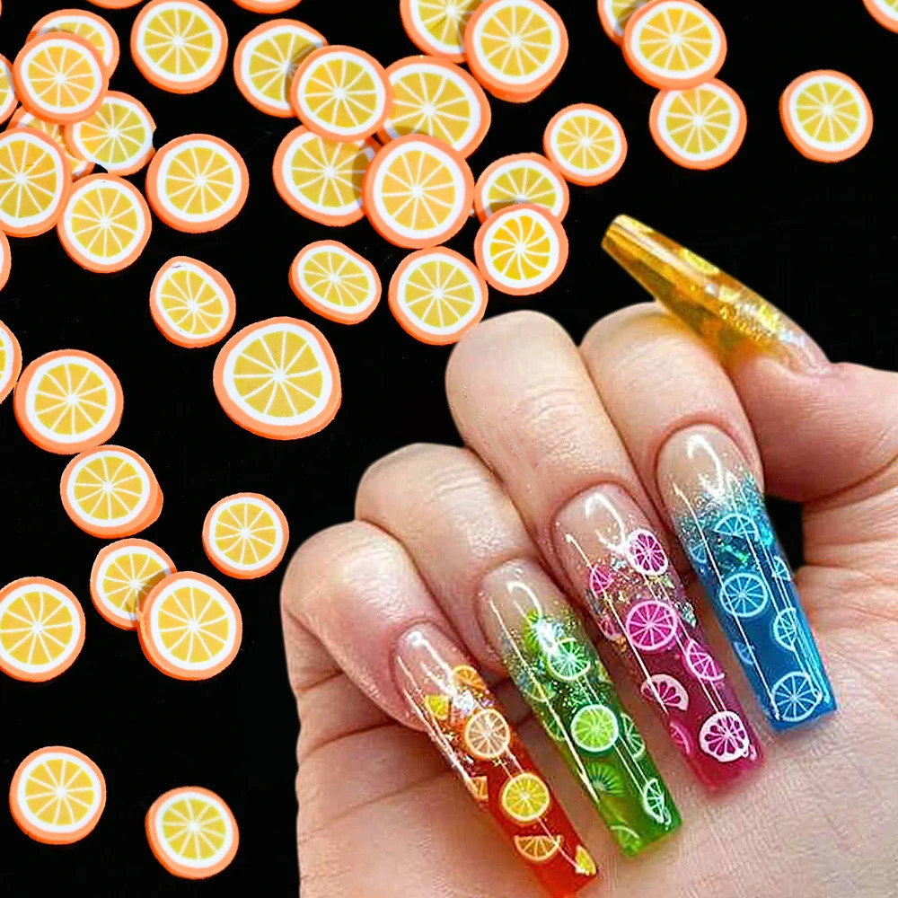 1000pcs Mixed 3D Fruit Slices Nail Charms Polymer Clay DIY ns Slice Lemon Art Decor Soft Polish Manicure Supplies 250217