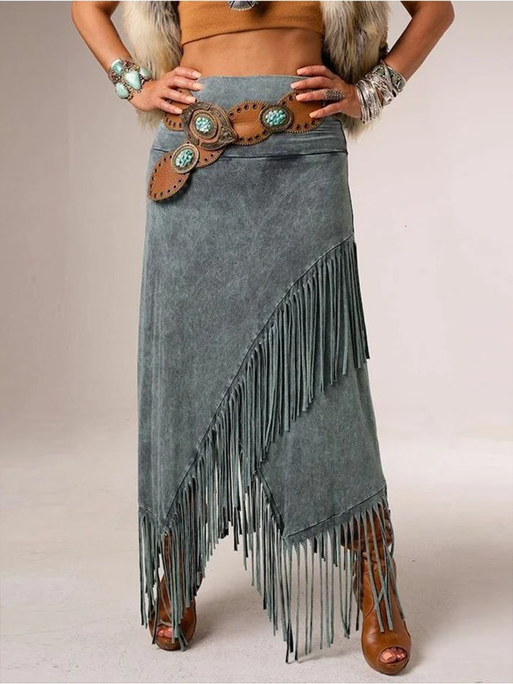 Long Maxi Women Skirt High Waist Winter Autumn A-line Tassels Irregular Punk Style Sexy Vintage Club Streetwear 250225
