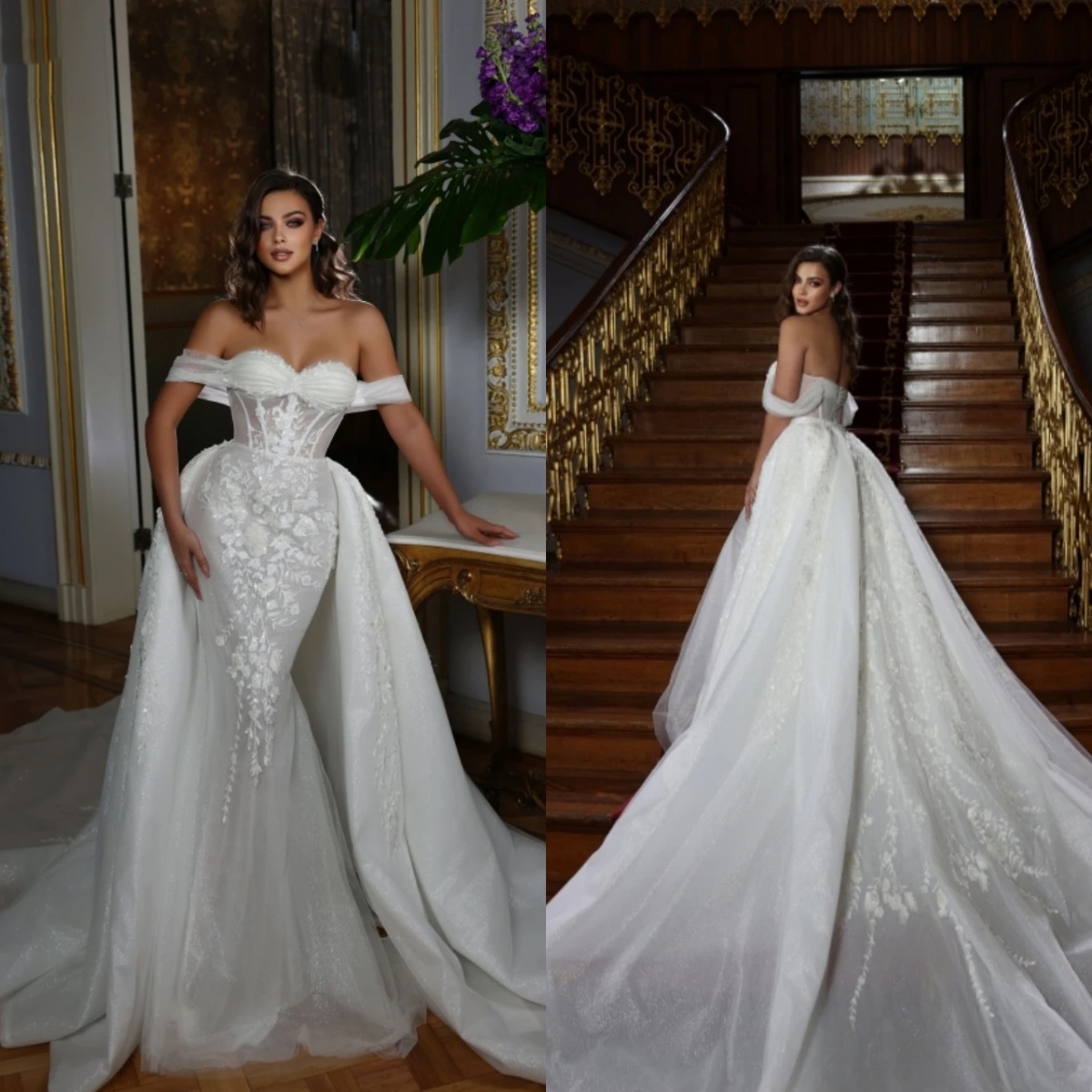 Classic Mermaid Wedding Dress Sweetheart Neck Off Shoulder Bridal Gowns Appliques Sequins Detachable Train Dresses Custom Made vestidos de novia