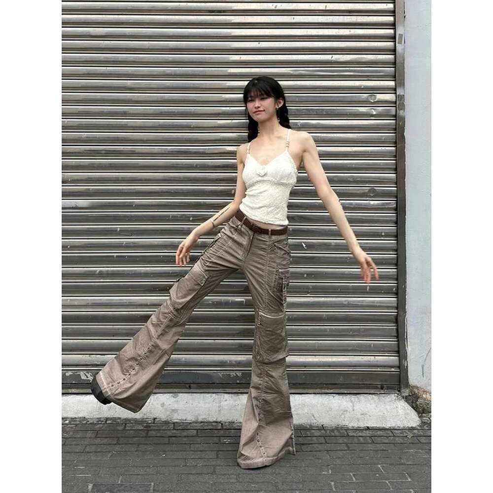 MDNG Fashion Flare Jeans Women Streetwear Vintage Baggy Korean High Waist Cargo Pants Y2k Causal Pockets Denim Trousers