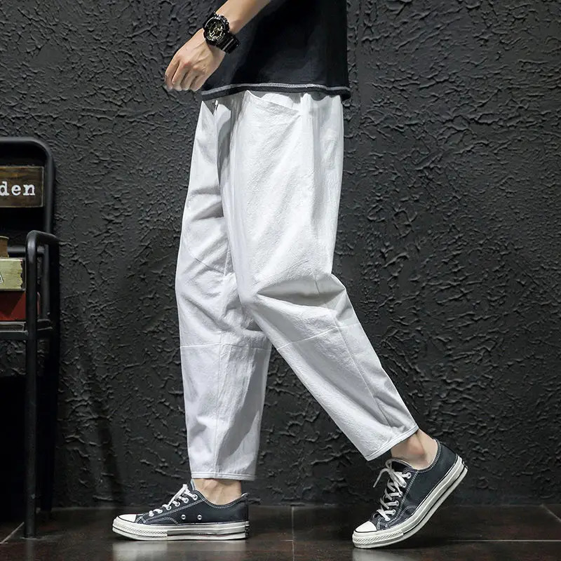 Comfortable Breathable Ankle Length Pants Women Spring Summer Casual Pants Men 100% Cotton Trendy Korean Loose Pants Men 250225